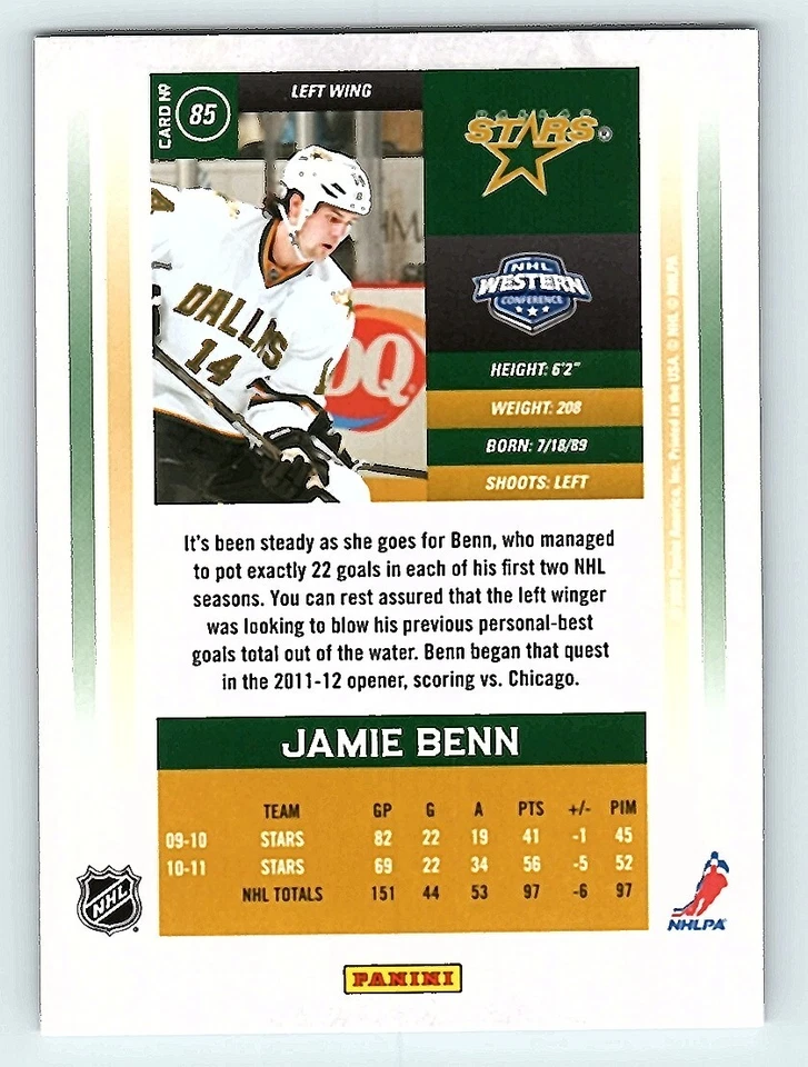 2011-12 Panini Playoff Contenders - #85 Jamie Benn - Image 2 of 2