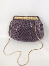 Beautiful Judith Leiber Jeweled Gold Tone Purple Leather Handbag Clutch