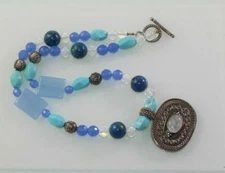 Vintage Blue Sterling Silver Necklace Eilat Turquoise Moonstone 