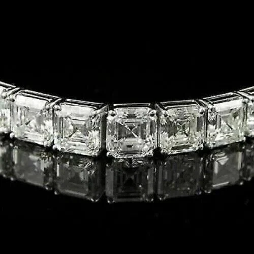 8Ct Accher Cut Lab Created Diamond Men's Tennis Bracelet 14K White Gold Plated - Image 2 of 3