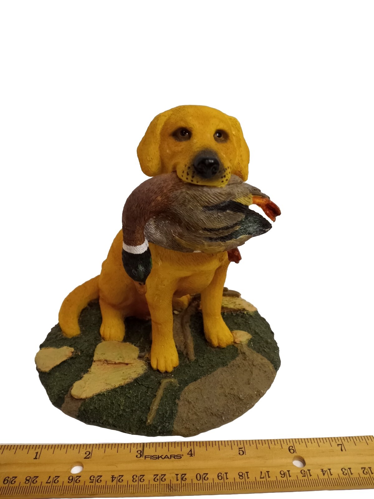 Sitting Yellow Labrador Retriever Dog with Mallard Duck in Mouth Figurine. 6