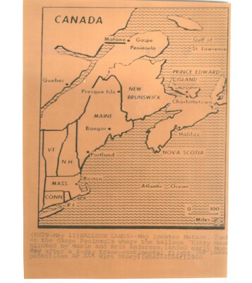 MAP Showing Course of HOT AIR BALLOON 'Kitty Hawk' VINTAGE 1980 Press Photo