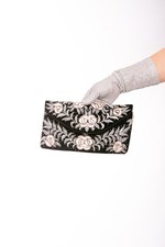 Black Grey Pink Embroidered Velvet Clutch Bag Evening Shoulder Bag Chain Strap