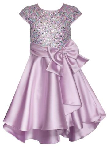 NEW Bonnie Jean Girls Size 4 "LILAC SEQUINS" Mikado Bow Special Occasion Dress - Picture 1 of 3