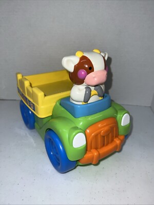 Vintage Fisher Price Press & Go Farm Truck Animals Cow Driving Tested Works