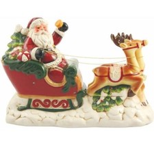 Villa D' Este slitta ceramica Babbo Natale con luce Led decorazione natalizia