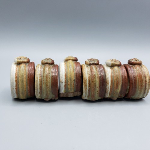 Artisan Handmade Pottery Napkin Rings Stoneware Set of 6 Earth Tones Rustic - Picture 12 of 15