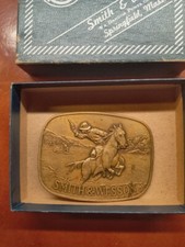 Vintage 1975 Smith Wesson Brass Belt Buckle Cowboy Western Wear AND BOX