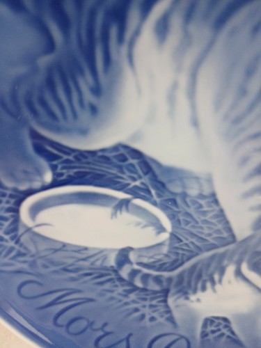 Bing & Grondhal Cat & Kitten Plate Mothers Day 1971 15 cm Blue White Copenhagen - Picture 5 of 9