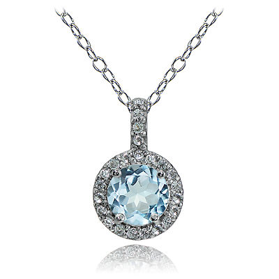 Sterling Silber Blautopas und weißer Topas Heiligenschein Halskette