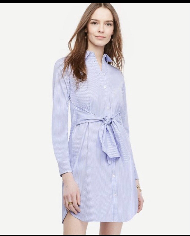 ann taylor blue and white striped dress Petite Tie Front Collared Shirt Color:LIME Hits at mid smarttag_collection_filter:Casual Dresses Wedtrend Women Blue Floral