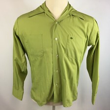 Vintage 50s 60s Loop Collar Retro Atomic Rockabilly Lime Green Shirt Brent Mod
