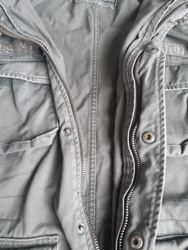 Mens Khaki Green Jacket With Marl Grey Hood. Cotton. Size Small. H&M - Picture 5 of 6
