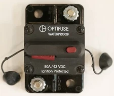 Optifuse 80A Waterproof High Amp Circuit Breaker 42V D.C. Manual Reset