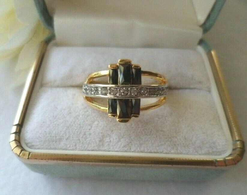 Vintage Jewellery Gold Ring with Black and White Sapphires Antique Deco Jewelry - image 3 of 4