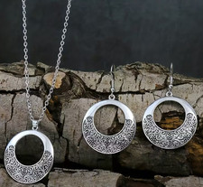 Round Geometric Necklace And Earring Set Women s Boho Silver