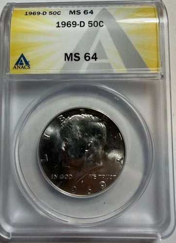 1969-D Kennedy Half Dollar - Silver - 50c - ANACS MS 64 - New Holder - (529)