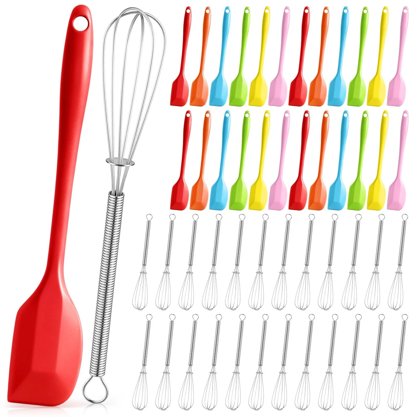 24 Set Small Wire Whisk and Silicone Spatula Set Bulk for Cooking 7 Inch Mini...