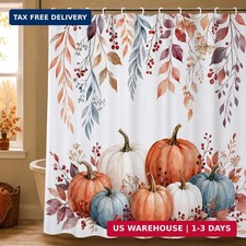 Fall Shower Curtain, Autumn Leaves Pumpkin Bathroom Waterproof Fabric  Fall Sho