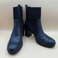 Crown Vintage Adventure Black Leather Fabric Block Heel Boots Women s Size 8.5M