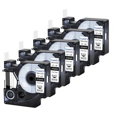 12mm 18444 Black on White Vinyl Industrial Label for DYMO Rhino 6000 Tape 5pk