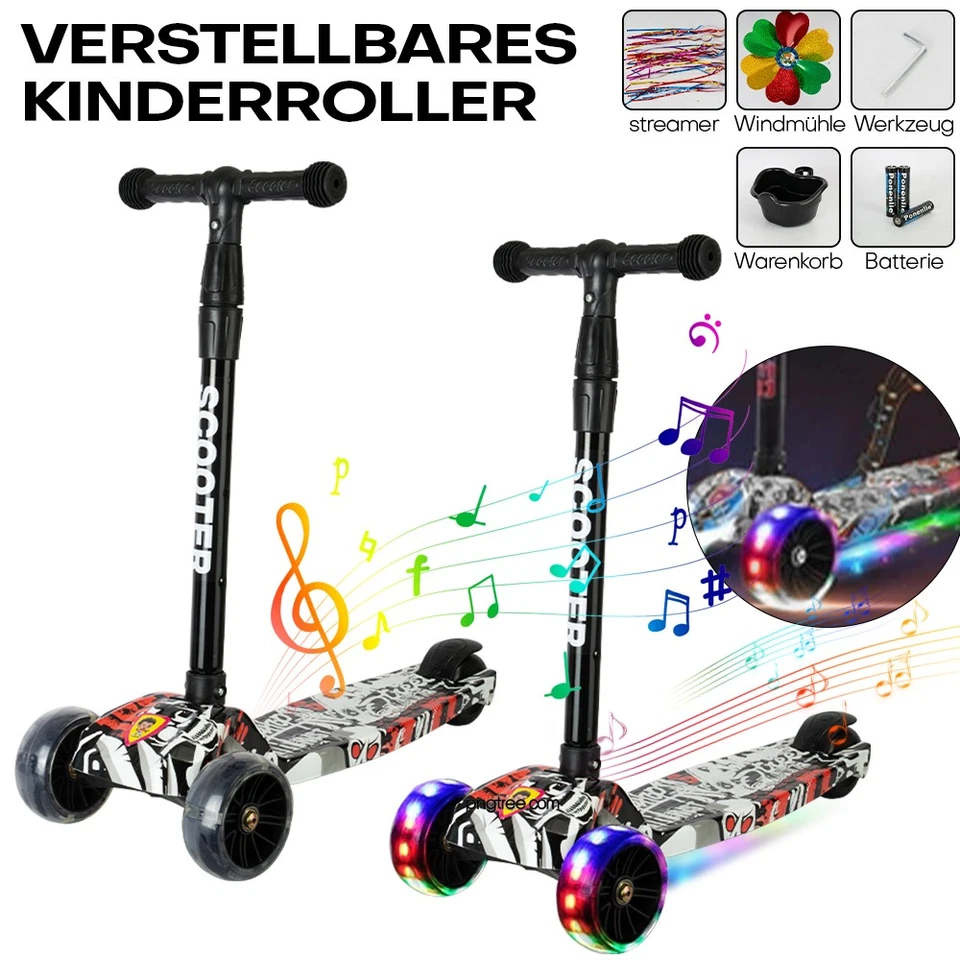 TOYHB Kinderroller mit LED Räder Kinderscooter Dreiradscooter Scooter ab 3 Jahr - Bild 2 von 4