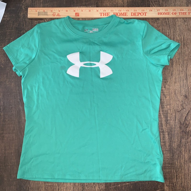 Girls YLG Green Short Sleeve Under Armour Logo Athletic Shirt Saint Patrick Day!