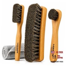 Shoe Shine Brush Kit - 4 Piece Horsehair Shoe Polish Brush Set for Leather