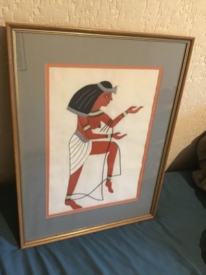 Vintage Nussbaum innen vergoldet gerahmt gewebt ägyptische Kunst Gina Bruder 2 Ägypterin