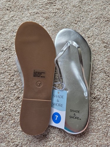 Cali Damen-Sandalen Riemen-Flip-Flop Shade & Shore silberfarben metallic Größe 7 - Bild 2 von 5