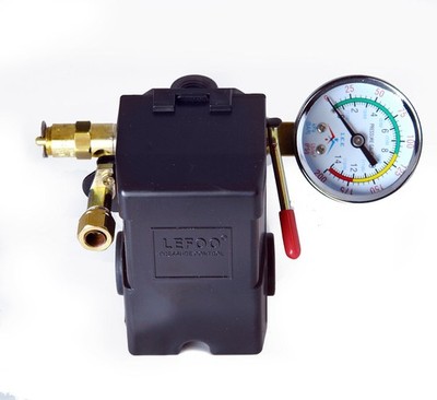 Air Compressor Pressure Control Switch 4 Ports 95-125 PSI w/ 0-200 PSI Gauge ...