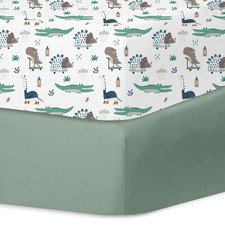 Little Grape Land Crib Sheets 2pk for Girls  Boys - Green Dinosaur Fitted