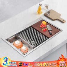 33" Drop-in Single Bowl Kitchen Sink Top Mount 304 Stainless Steel Silver