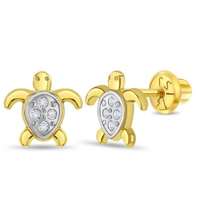 14k Gold Twinkle Schildkröte Kinder/Kinder/Mädchen Ohrringe Schutz Schraube