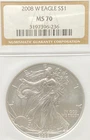 2008 W $1 AMERICAN SILVER EAGLE NGC MS 70 NO RESERVE