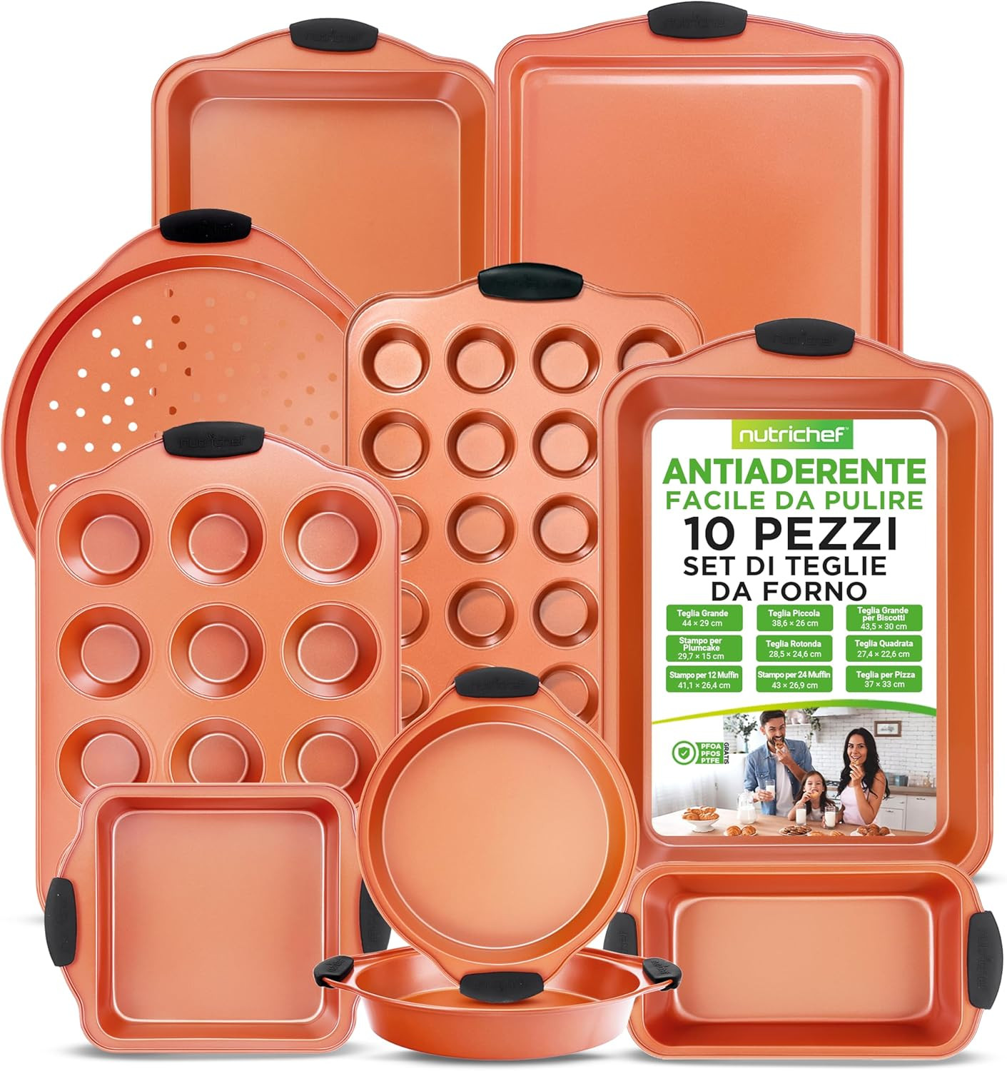 Offerta Imperdibile: Set 10 Teglie Forno Rame Antiaderenti in Acciaio