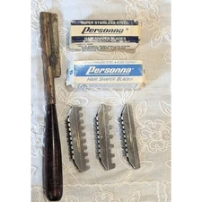 Vintage Hair Shaper Straight Razor Wooden Handle With Personna Blades