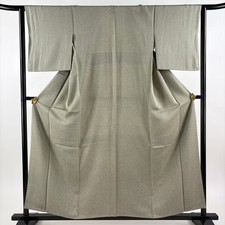 JAPANESE KIMONO FINE PATTERN GRAY-GREEN 158cm 5 ft 2 in PURE SILK B1534