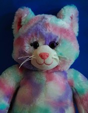 BUILD A BEAR Soft 17 Plush Stuffed Kitty Cat Pastel Rainbow Swirl Cotton Candy