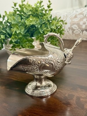 Ornate Silver Metal Candy Scoop Set of 2 w/ Holder & Matching Hand Scoop
