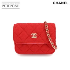 CHANEL Mini Mini Matelass Chain Shoulder Bag Cotton Red Gold Hardware Minimi