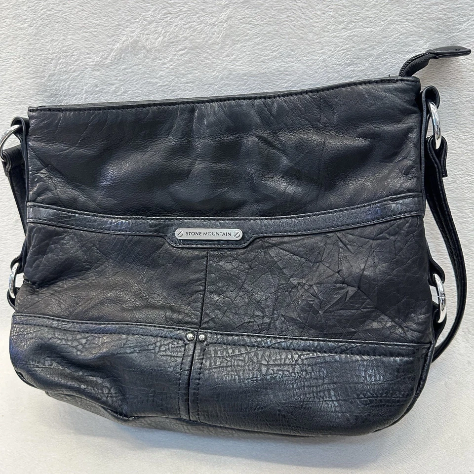 Stone Mountain Cartera Cuero Negro Multi Compartimento Organizador Bolso de Hombro ECU Foto 3 de 4