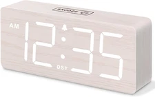 Dreamsky Wooden Digital Alarm Clock for Bedroom - Desk Clock for Living Room wit