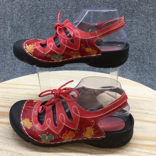 Spring Step L'Artiste Sandals Womens 39 Vesta Strappy Red Leather Floral Casual - Picture 2 of 19