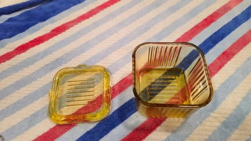 Vintage FEDERAL GLASS Amber Yellow Depression REFRIGERATOR DISH with Lid