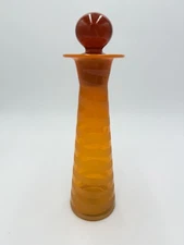 Vintage Blenko ? Art Glass Orange Tangerine Swirl Stripped Vase W/Lid Rare 10”H