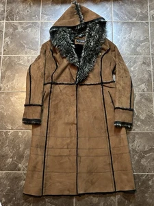 Vintage Platinum Utex Faux Fur Brown Overcoat Hooded Unisex Size  M