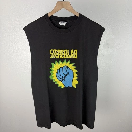 90s Stereolab Power Fist Concert T Shirt Tank Top In 1990s vintage concert t-shirt, vintage, size L, single stitch, B+ condition