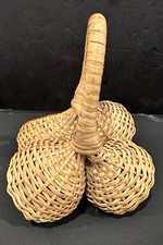 Vintage Quadruple Rattan Maracas Caxixi Percussion Instrument 4 Section Basket
