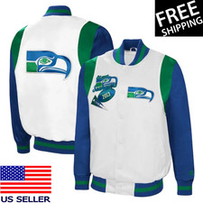 Seattle Seahawks White/Royal Retro The All-American Full-Snap Satin Men's Jacket